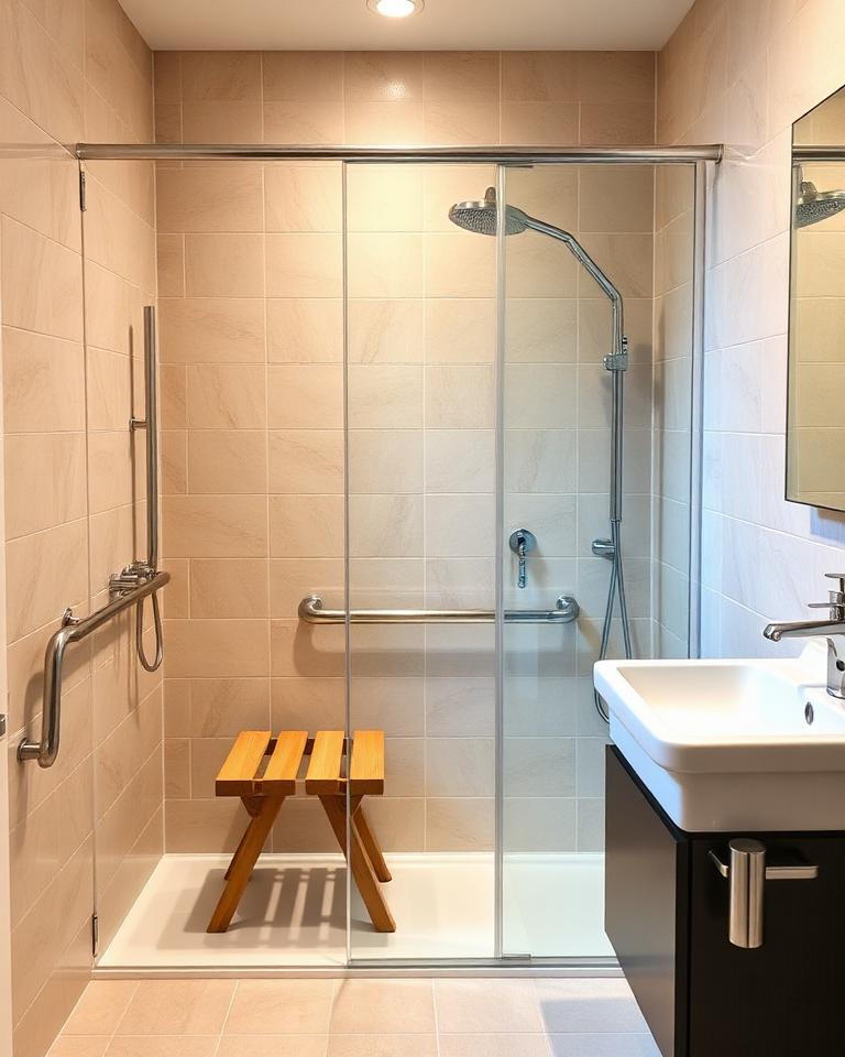 Barrierefreies Bad Heilbronn – bodengleiche Dusche mit Sitz und Haltegriffen