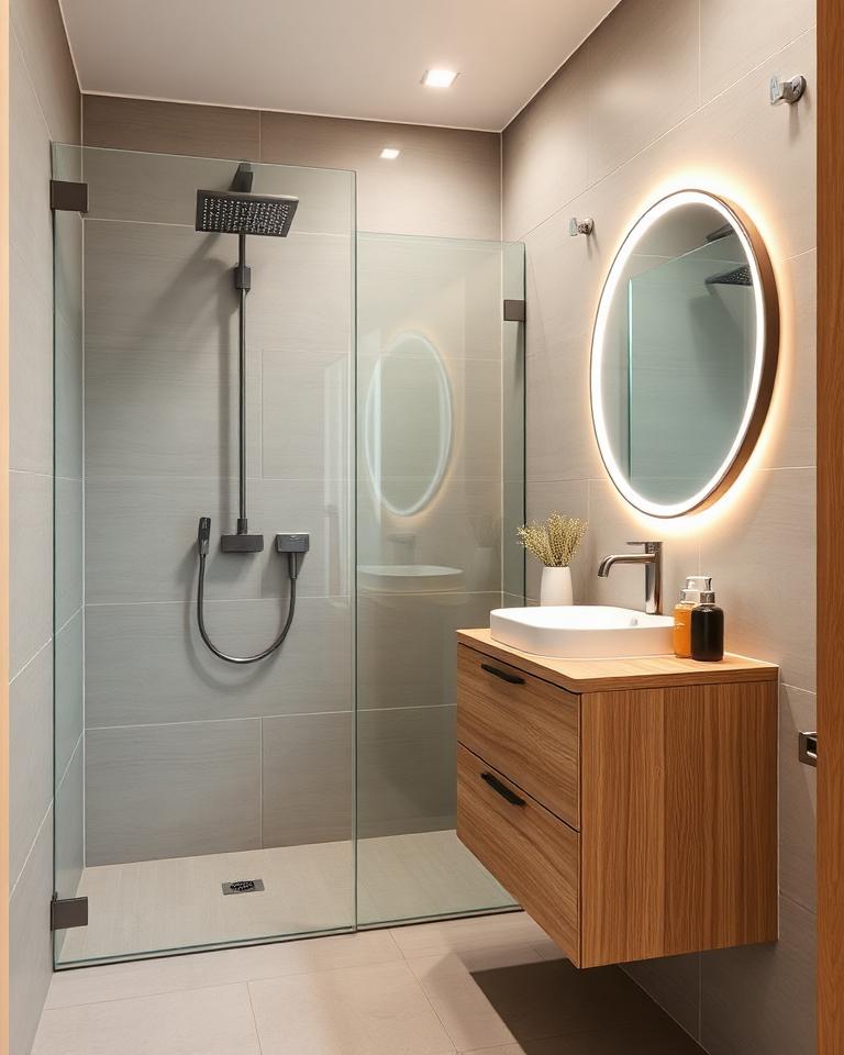 Komplettbad Heidelberg – Walk-in-Dusche mit Regenbrause und Eichen-Waschtisch